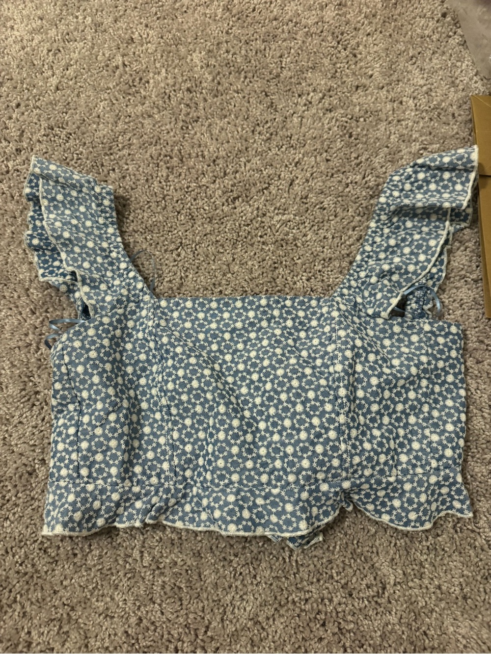 Blue Floral Ruffle-Strap Crop Top